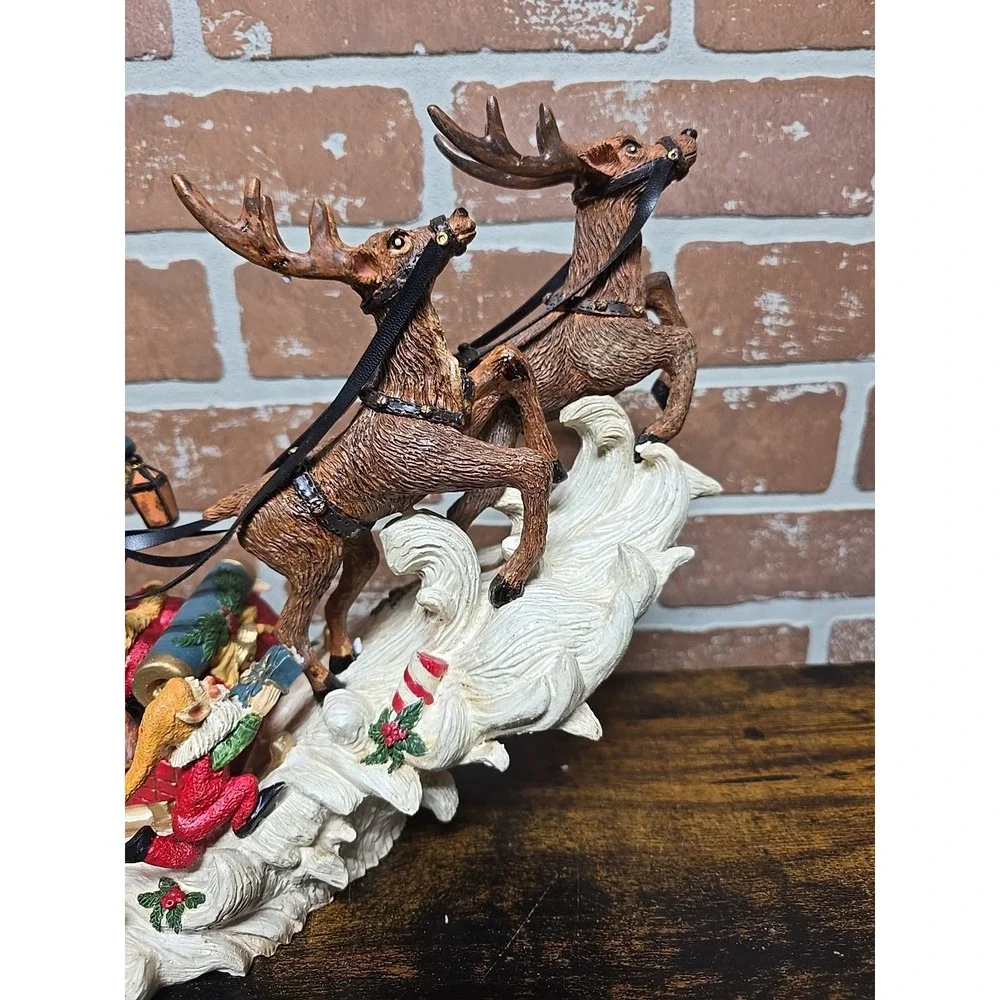 Vtg Santa‎ On His Sleigh Reindeer Holiday Style Figurine 12